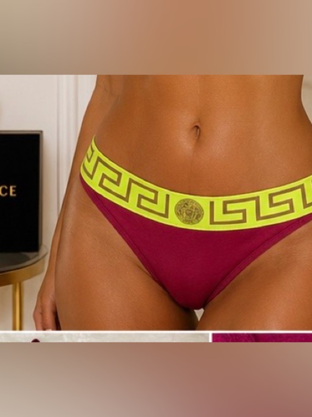 Versace magenta Bikini Brief with Neon Yellow Logo Waistband